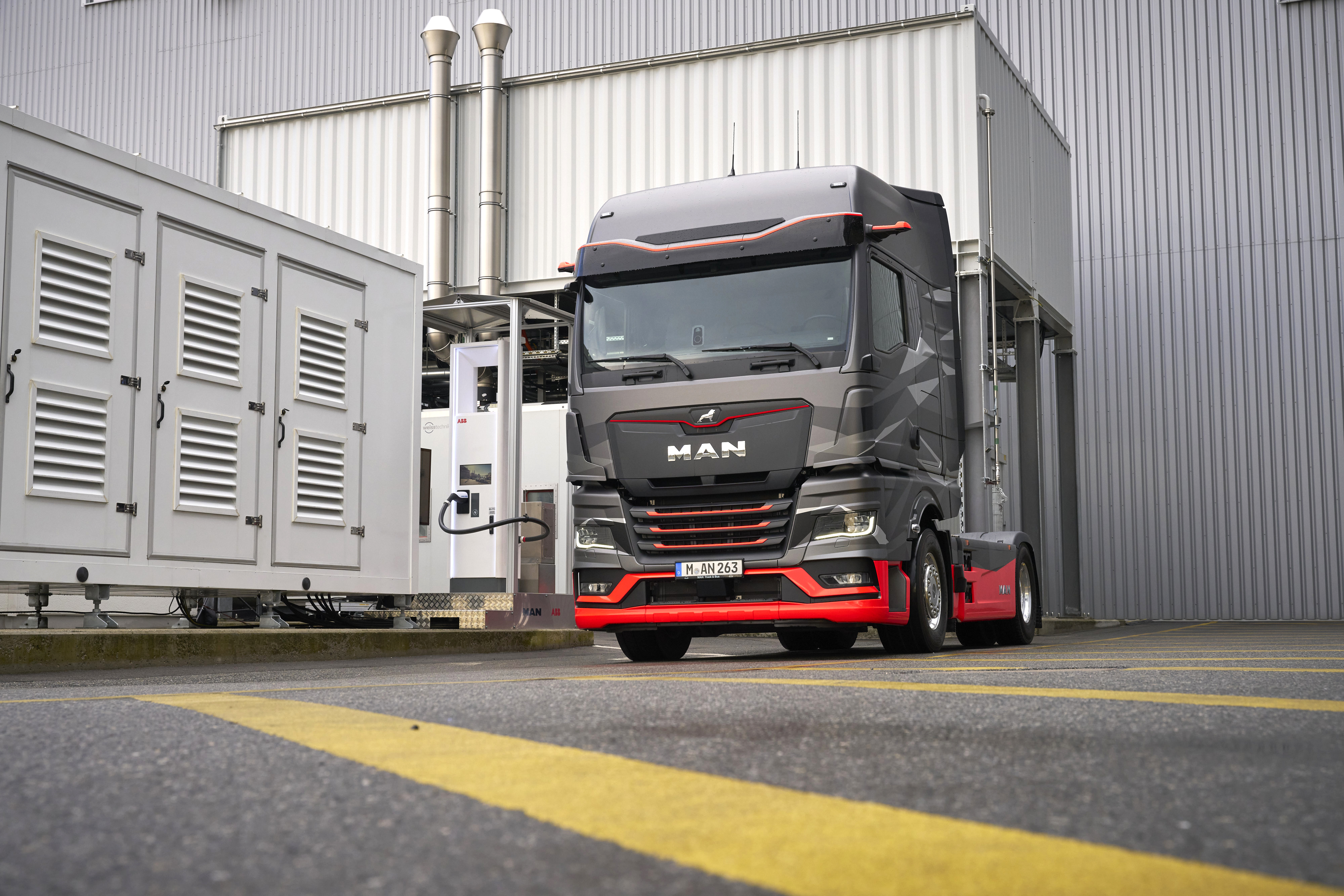 ABB E-mobility MCS proof of concept charger and MAN truck at MAN's R&D site in Munich