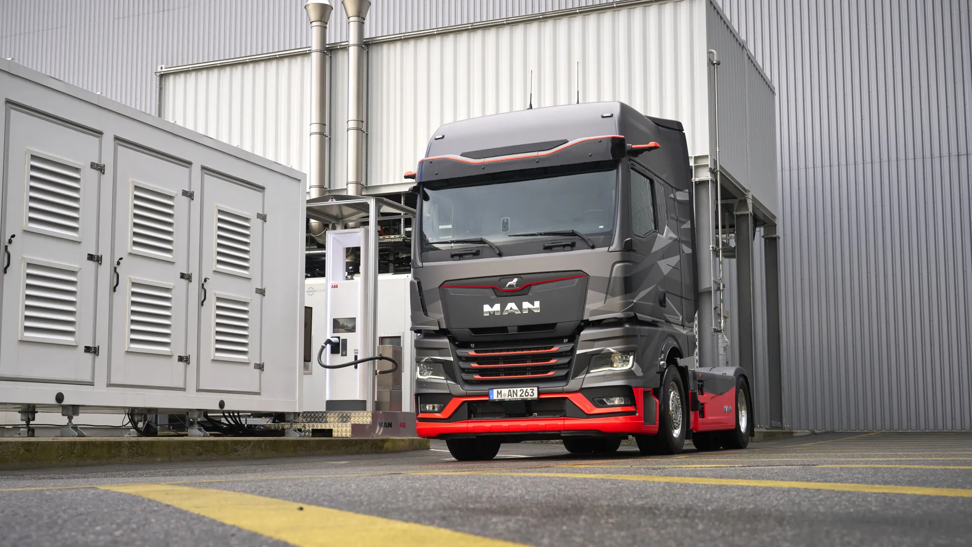 ABB E-mobility MCS proof of concept charger and MAN truck at MAN's R&D site in Munich