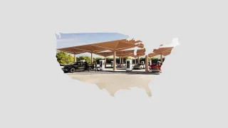 US outlined image showing multiple chargers in a parking lot