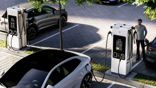 EV charging stations in a shopping mall parking lot