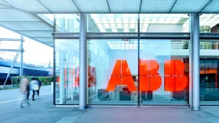 ABB office entrance with the company logo in bright red letters