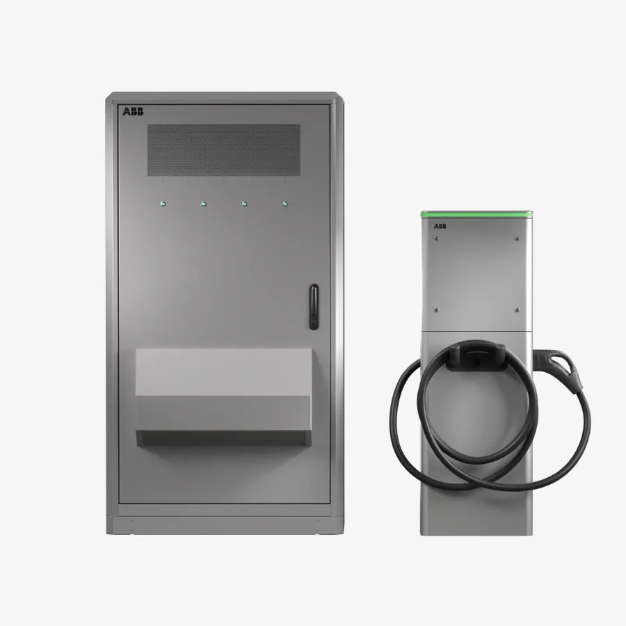 ABB E-mobility's HVC360 power cabinet and ChargeDock dispenser