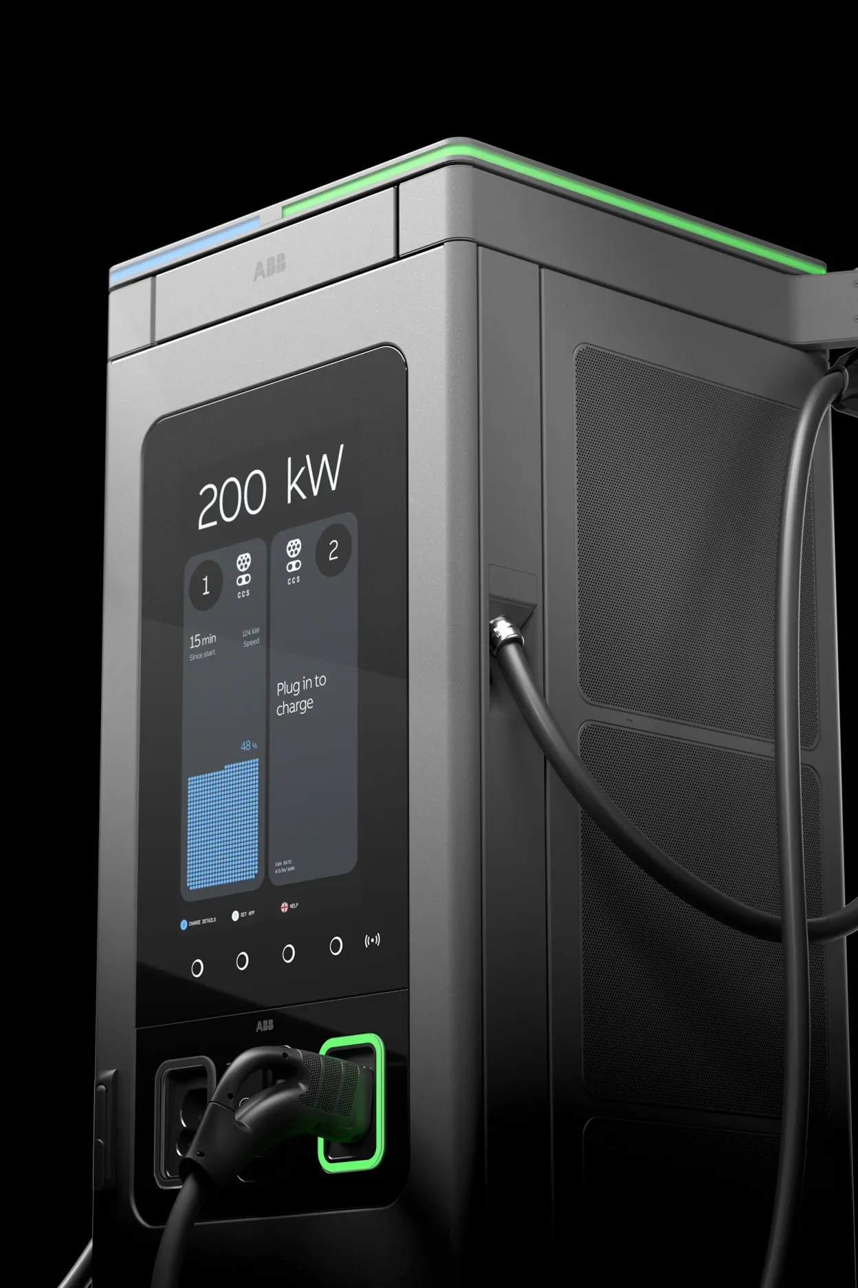 Mid-shot of an A200 charger with a charging session in progress