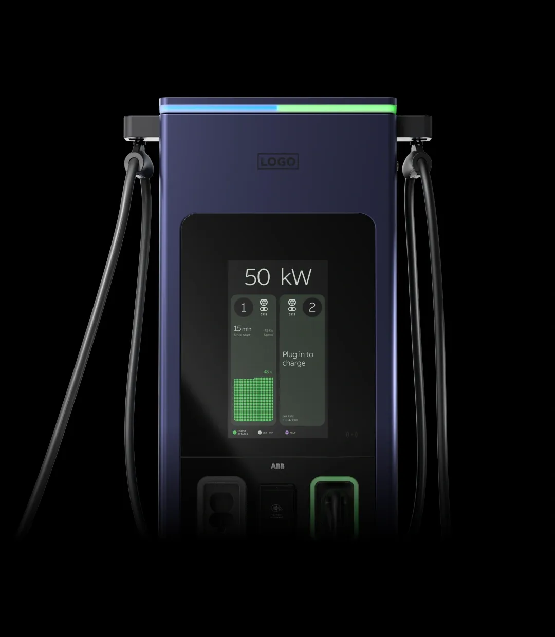 Configured C50 charger with dark blue hardware and green HMI