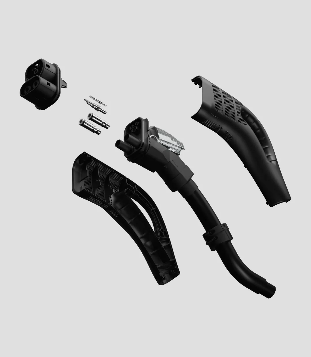 Exploding image showing small components of a P-series connector