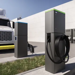 Trucks utilizing ChargeDock dispensers in a depot setting